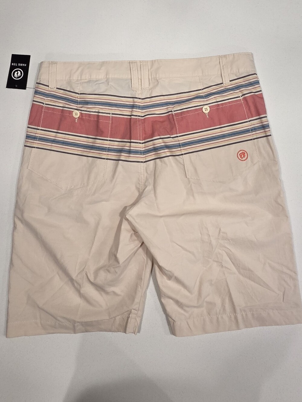 Hang Ten Cream Shorts with Coral & Blue Stripe Waist - Picture 2 of 4
